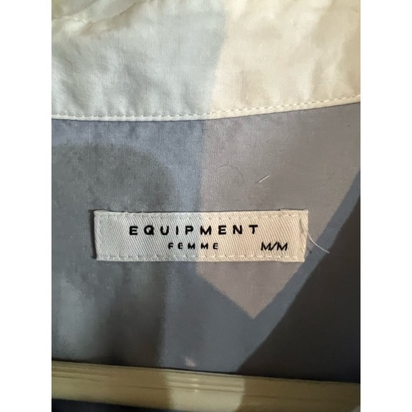 Equipment Arlette Blue White Button-Front French-Cuff Poplin Shirt M - Picture 6 of 7